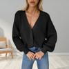 Women's   solid V-neck cardigan  SleeveButton Knit Sweater Cardigan