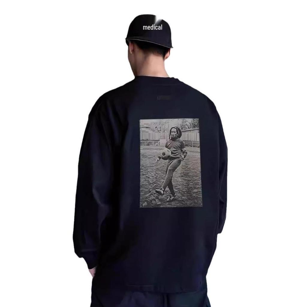 ESSENTIALS Co-Branded Three-Stripe Football Print Unisex Long-Sleeve Cotton Base Layer T-Shirt