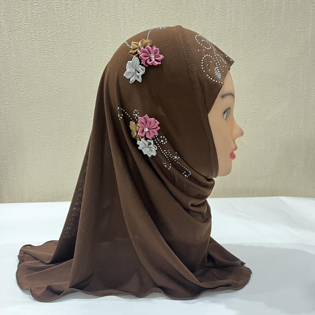 Fit 2-5 years old small girl cute hijab cap with flower beautiful muslim scarf islamic headscarf hat amira pull on headwrap