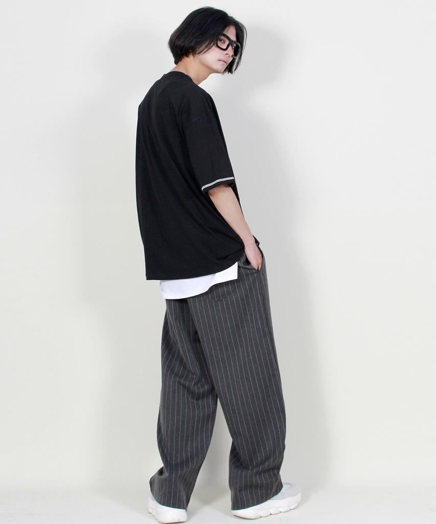 Deumakeu Striped Wide One-Pleat Pants Charcoal
