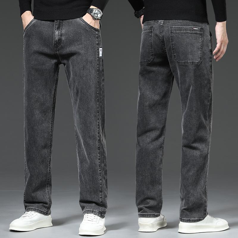 JYL Wide straight jeans men's new warm daily elastic wide pants