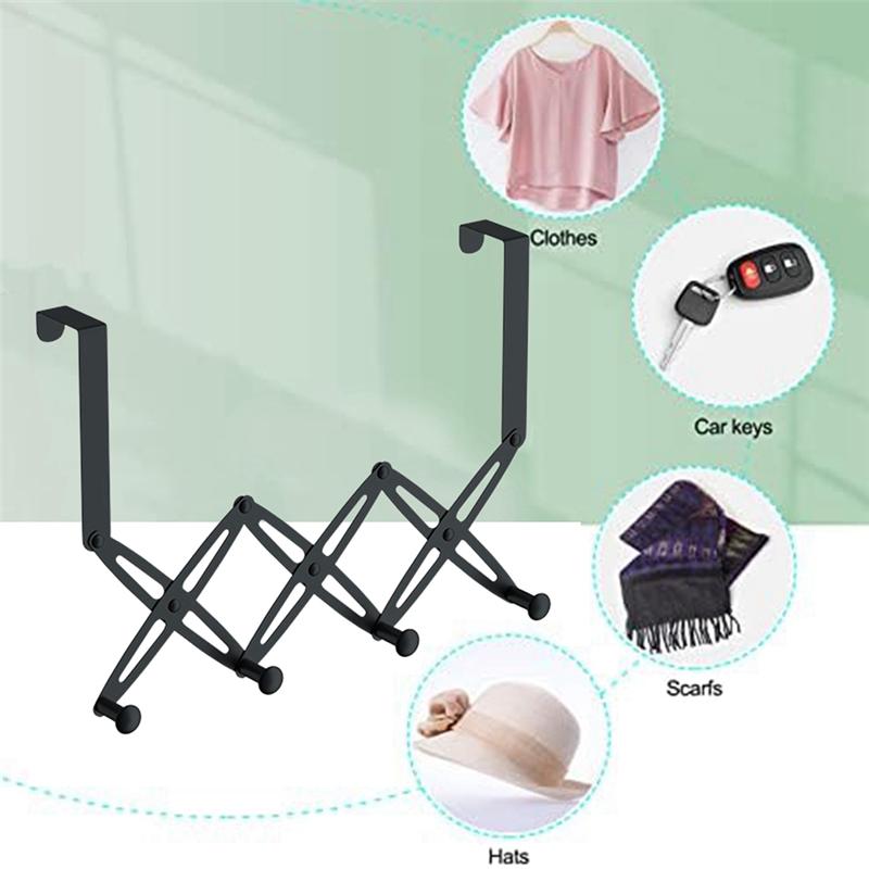 Over The Door Hooks Retractable Stainless Steel Over The Door Hanger Expandable Towel Coat Rack Hanging Four Hooks 1 PCS