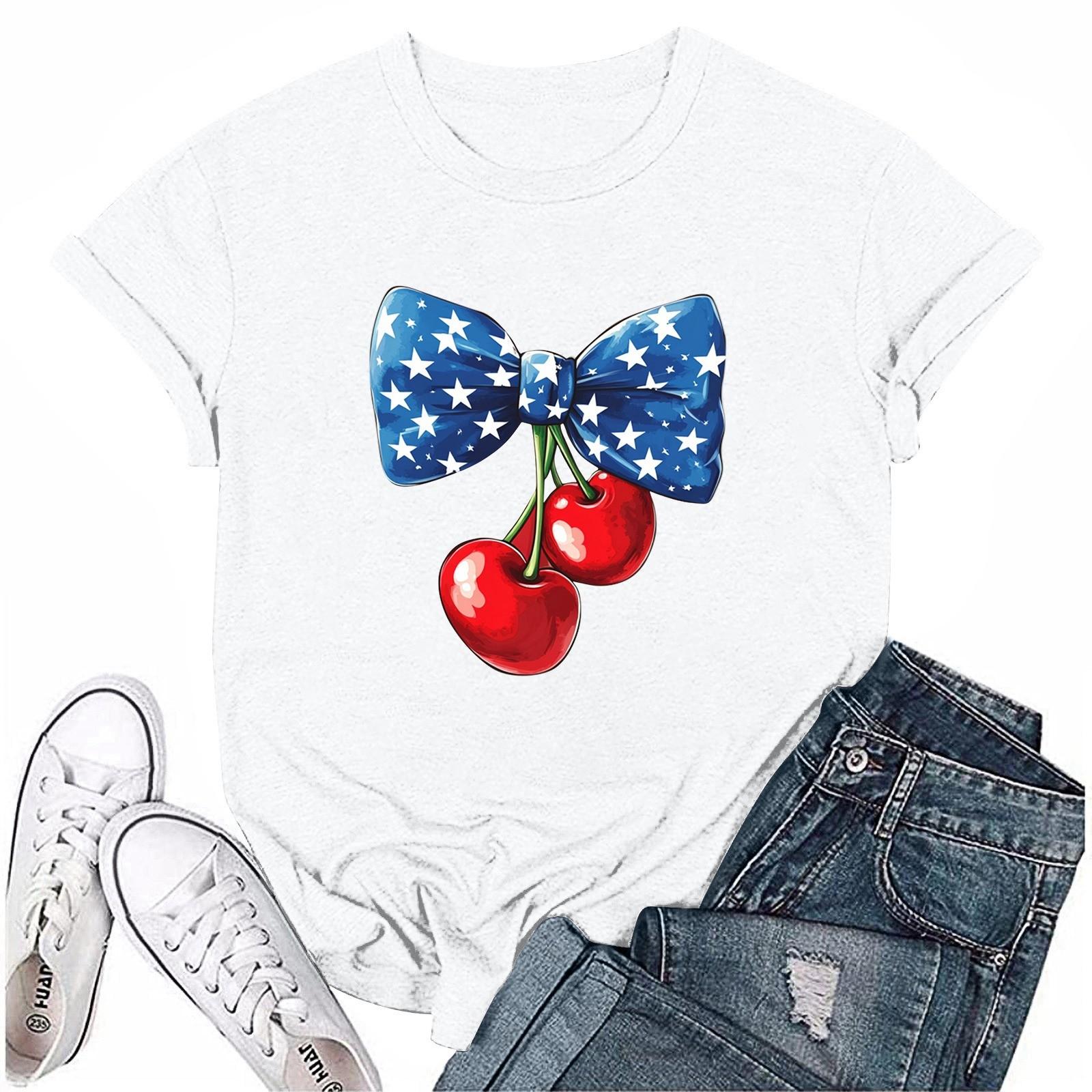 

Adults Casual Daily Round Neck Independence Day Printed Short Sleeved T-shirt Letter Top XL білий