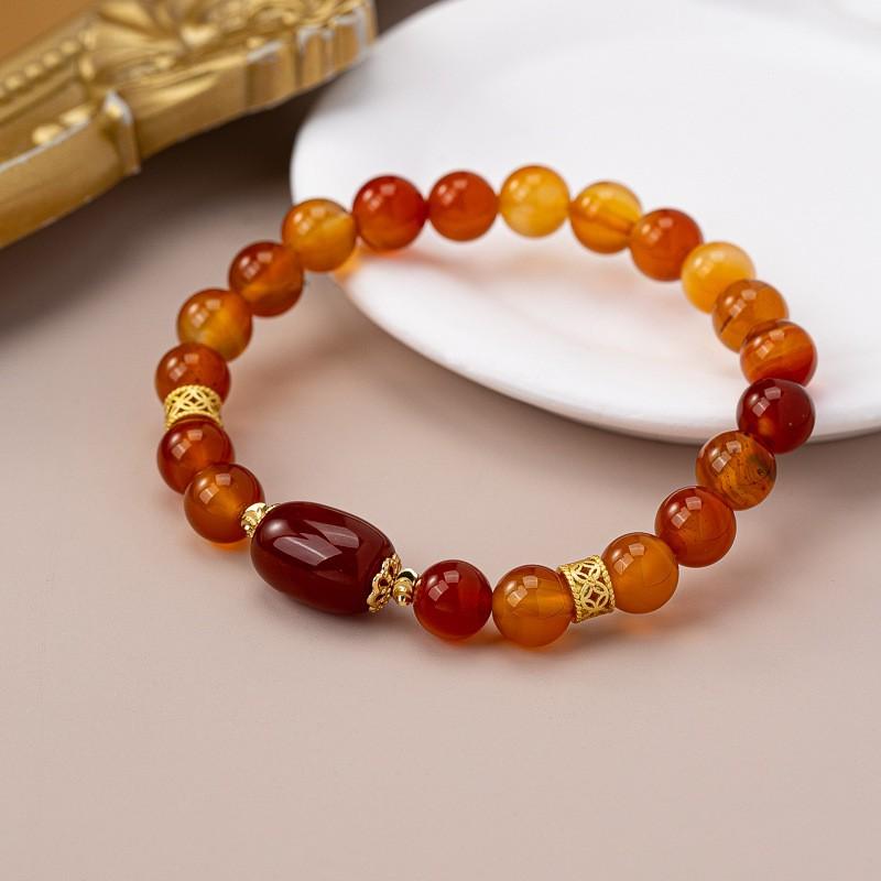 Geometric Red Agate Gold-Plated Chalcedony Bracelet Women Men Minimalist Modern Chinese Style Jewelry