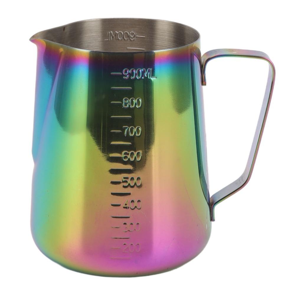 

304 Stainless Steel Milk Frothing Pitcher Tapered Spout 900ML Capacity Milk Frother Cup Colorful Dual Scale