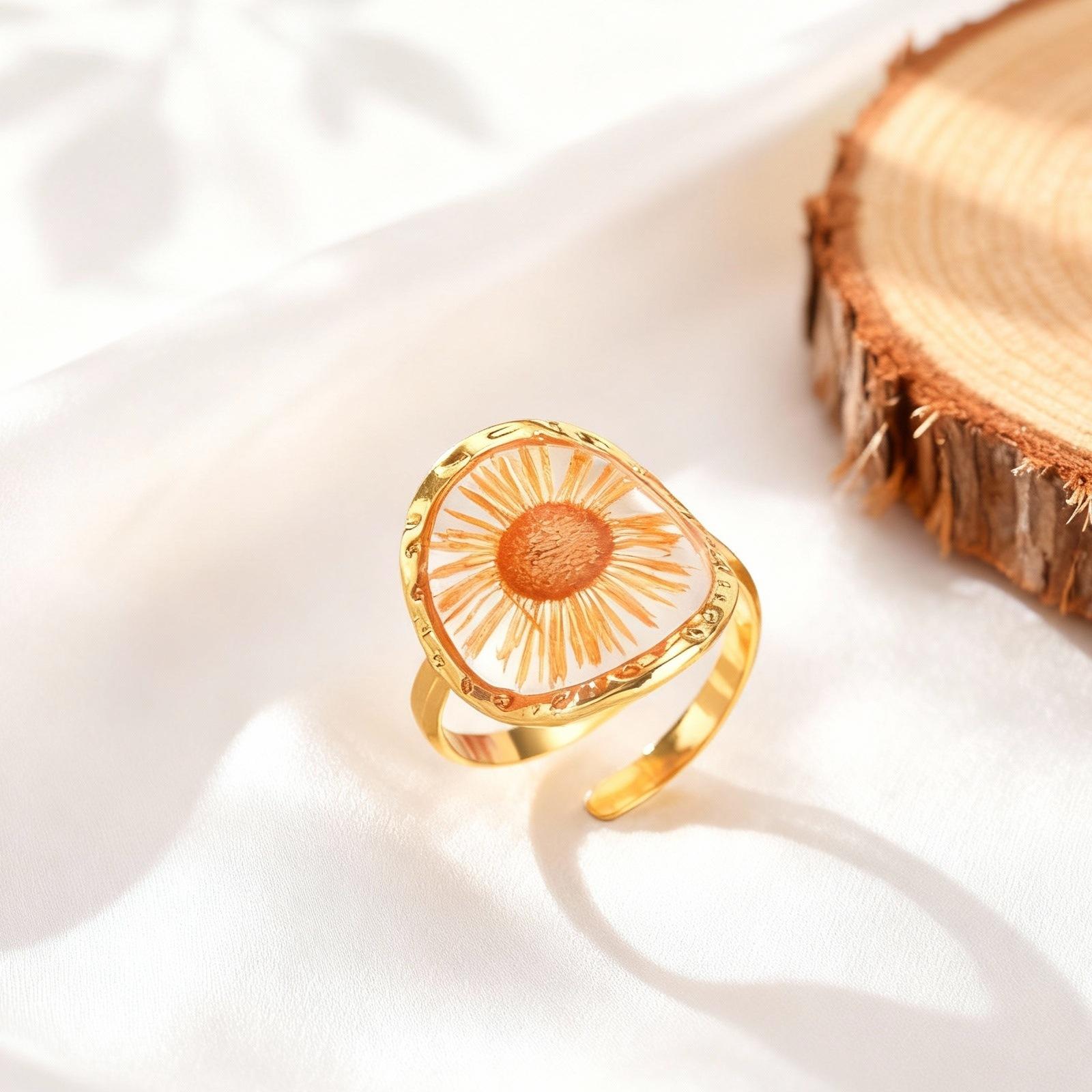 

Stainless Steel Geometric Flower Transparent Ring for Women Round Sun Heart Shaped Flower Ring Opening Finger Jewelry Gift