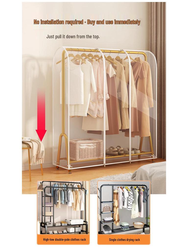 Floor-Standing Transparent Dustproof Coat Rack Cover - Waterproof & Fully Enclosed