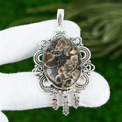Easter Deal Oval Natural Turritella Agate Sterling Silver Bezel Pendant Jewelry