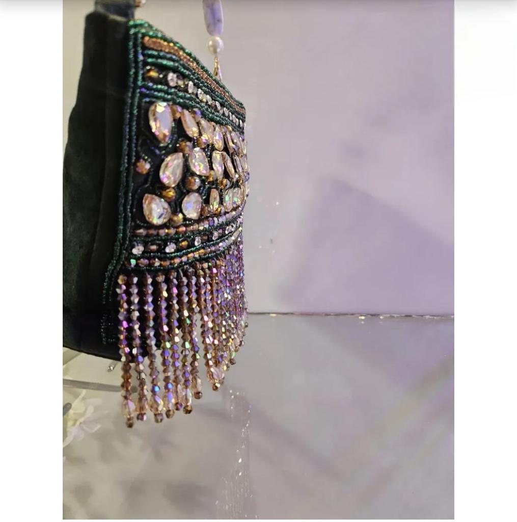 Ladies Embroidered Purse & Green Handbag Designer Partywear Wedding Gift Clutch Luxury Bride Evening Bag Bridesmaid Gift for Her Friend Mom