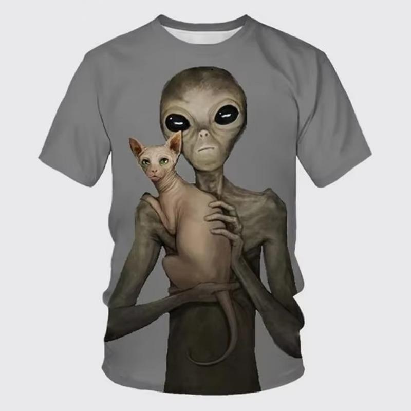 Lustiges Alien 3D-Druck Herren Kurzarm-T-Shirt Persönlichkeit Hip-Hop Casual T-Shirt Sommermode Herren Streetwear