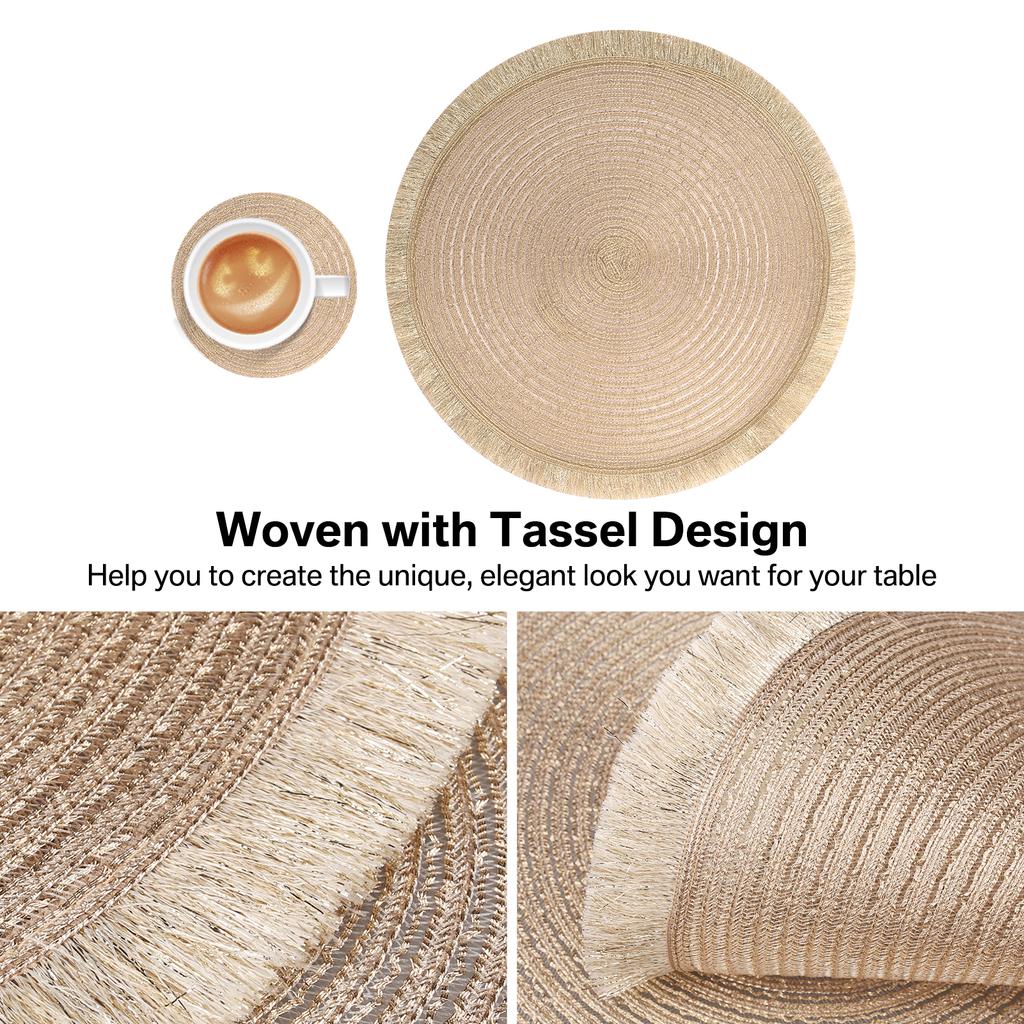 Set of 4/8 Dining Mat Modern Round Tassel Placemats Heat Resistant Table Pad for Bedroom Living Room Kitchen Christmas Decor