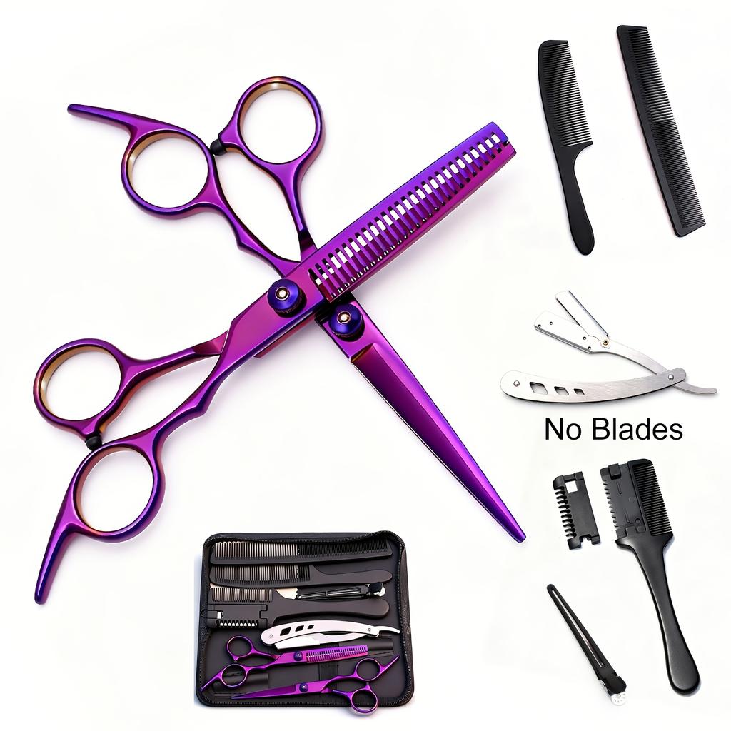 6 Inch All-in-One Professional Hair Cutting Kit Complete Salon Scissors Set with Straight Thinning Shears Styling Comb Case for Home Haircuts