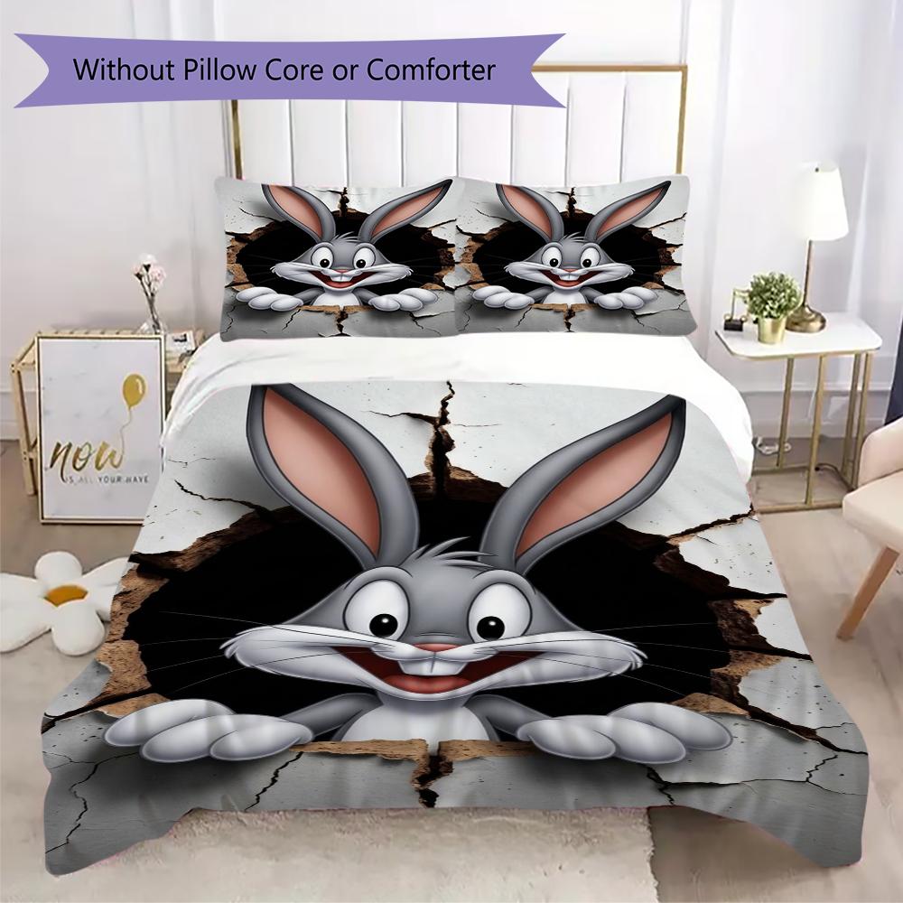 Bugs Bunny Pattern Bedding uilt Set uilt Cover Pillowcase Home Decoration Birthday Gift (1 * duvet cover + 2 * pillowcase without core)