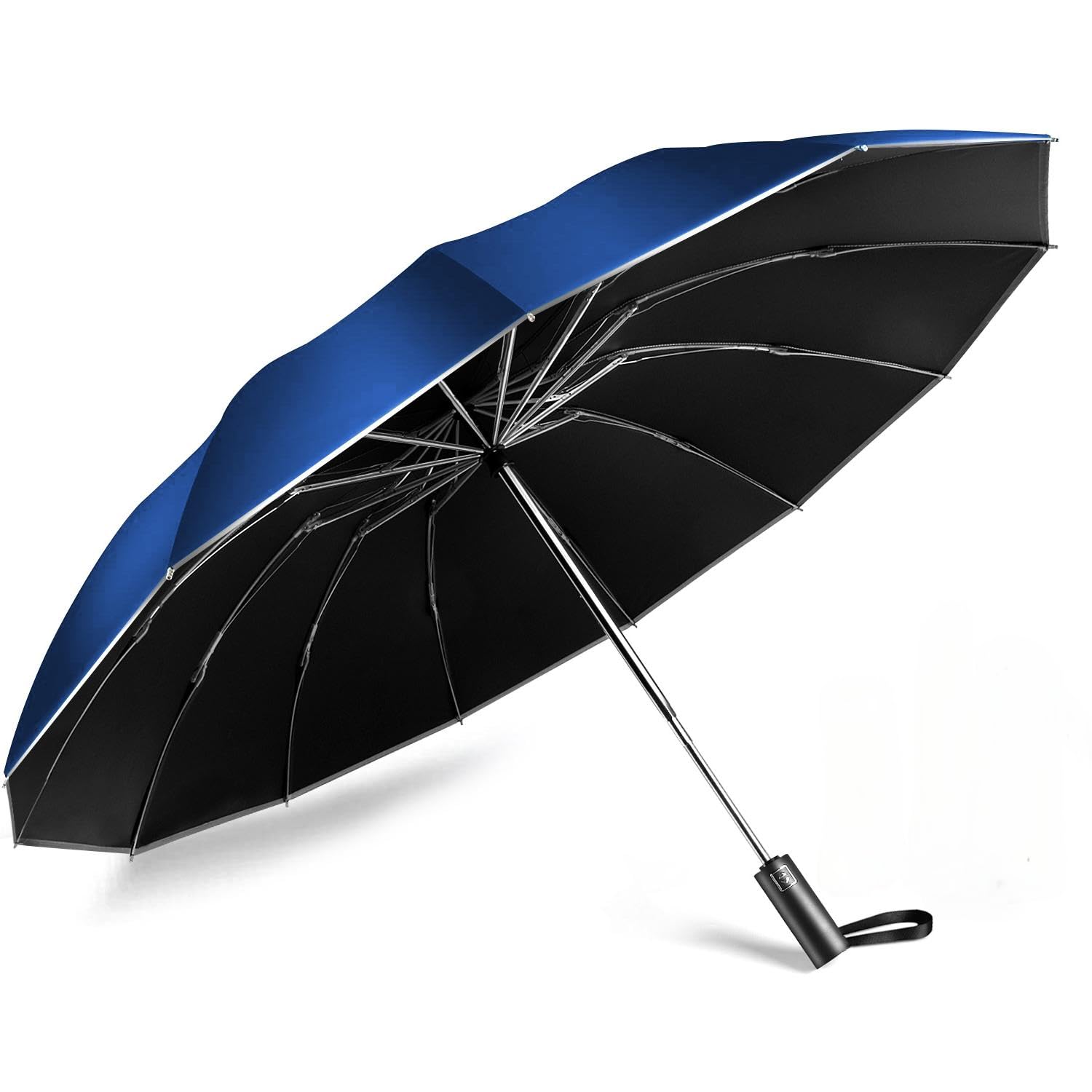 

Складной Складной Зонт с Светоотражающим 12 Обратного Автоматического Открытия и Супер Водо Ветро Защитой Очень Большой Для Солнечной и Дождливой Погоды Сезон Дождей Тайфун УФ синий