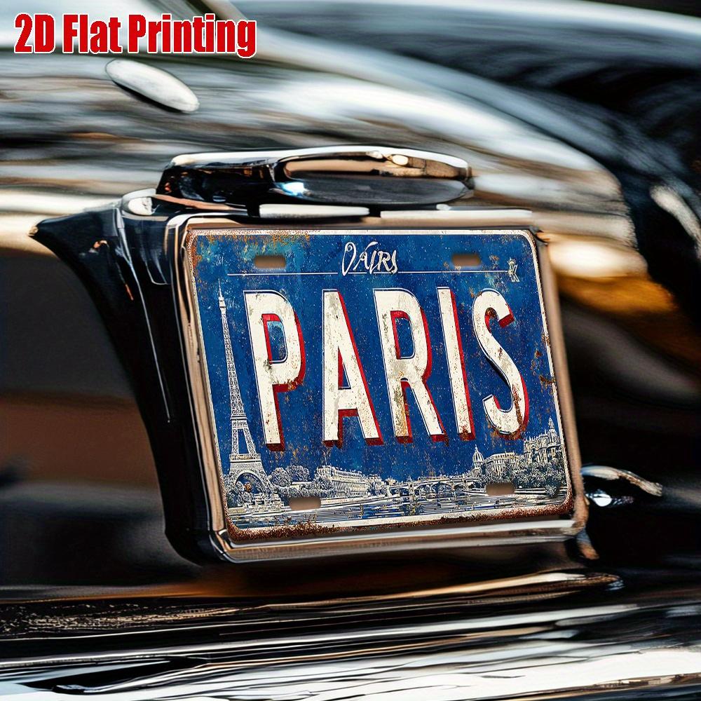 Paris Metal License Plate - Vintage French Cityscape Design, Blue Background - Heavy-Duty Aluminum Wall Decor