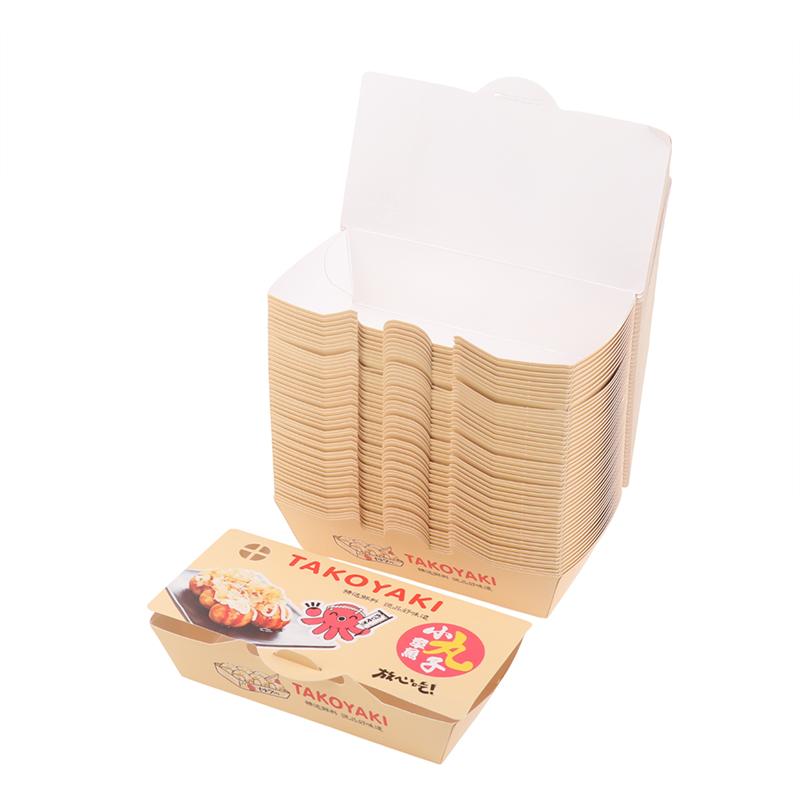 50ks Krabička na balení chobotnicových kuliček Japonské pouliční jídlo Takoyaki Jednorázový papírový kontejner na balení svačin s sebou