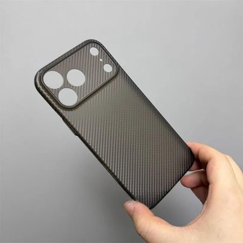 Transparent Carbon Fiber Pattern Case For iPhone 17 16 E 15 14 13 12 Pro Max Plus Ultra Thin Cooling Matte Slim Shockproof Cover