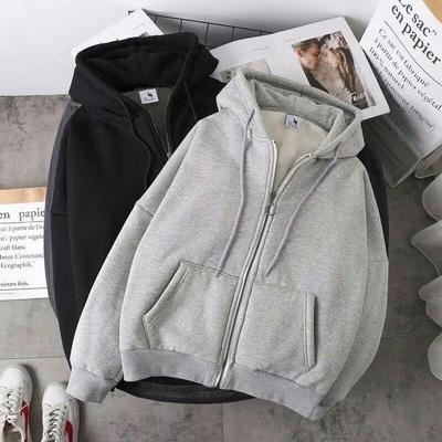 Winter Velvet Cardigan Sweatshirt Men's Thick Warm Sports Hooded Casual Jacket Trendy Loose Jacket Tops