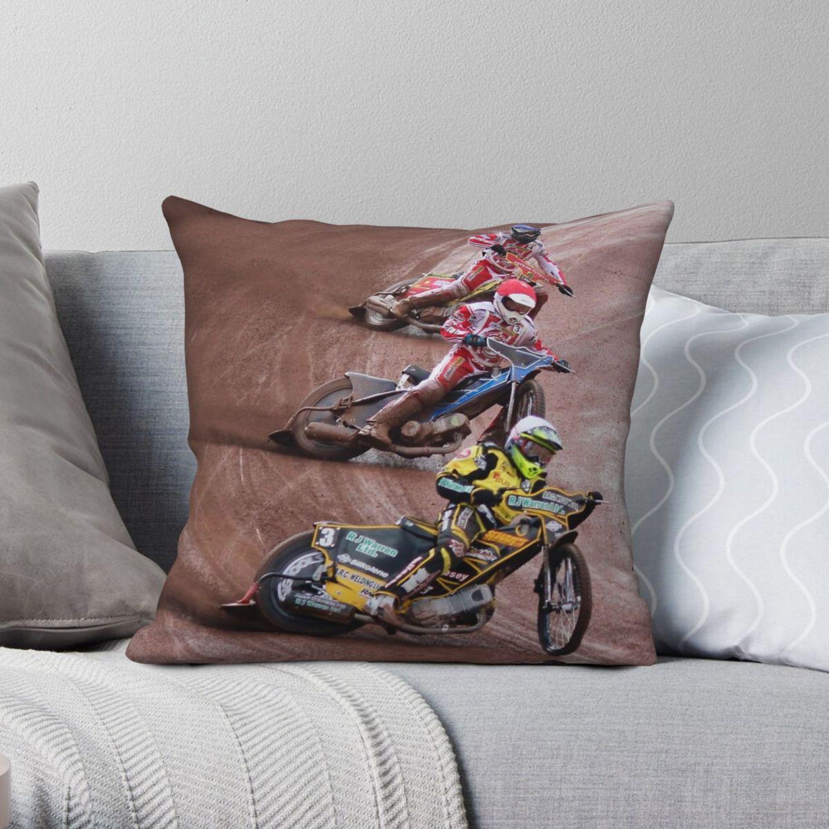 Green Harvest Unisex Speedway Motorcycle Square Pillowcase Polyester Linen Velvet Printed Zip Throw Pillow Case Sofa Seater Cushion Cover 18