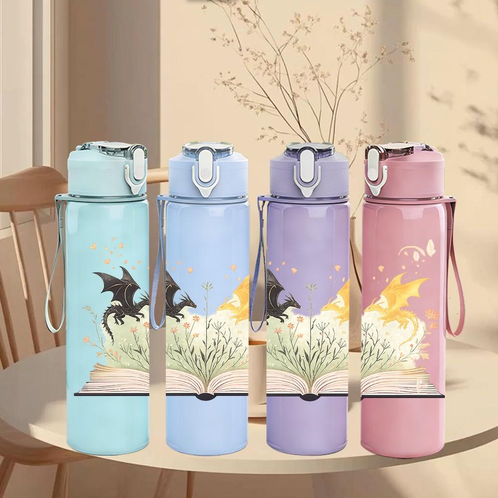1PC Open Book Floral Magic Art Print 750ml Color Plastic Sports Water Bottle Leakproof Flip Straw Lid Suitable for Sports Office Home Use