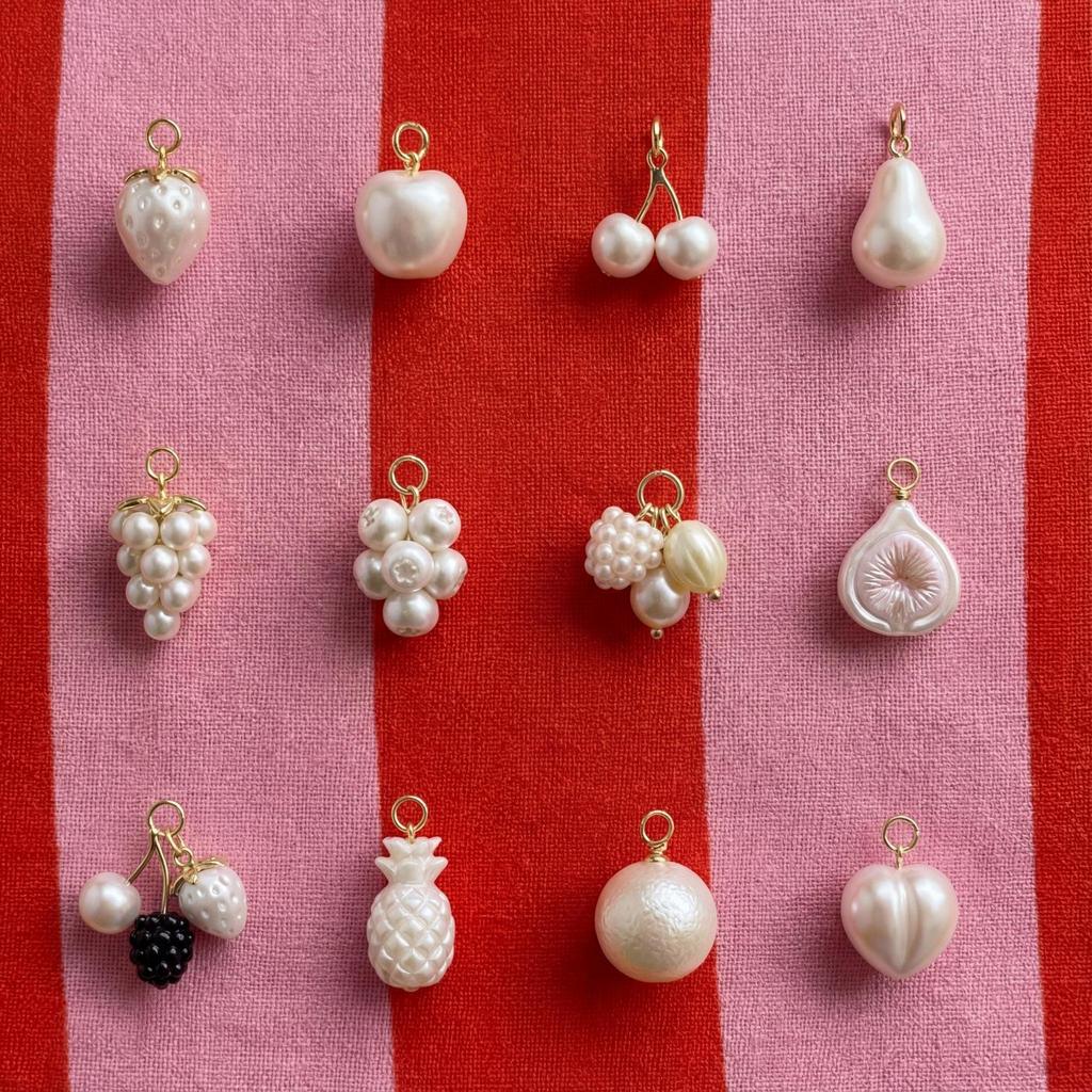 14K Gold Strawberry & Grape Pearl Pendant DIY Accessories