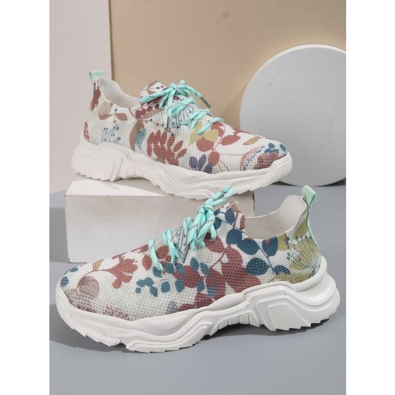 Casual flower sports single shoes women's new fashion flat bottom single head lace-up casual