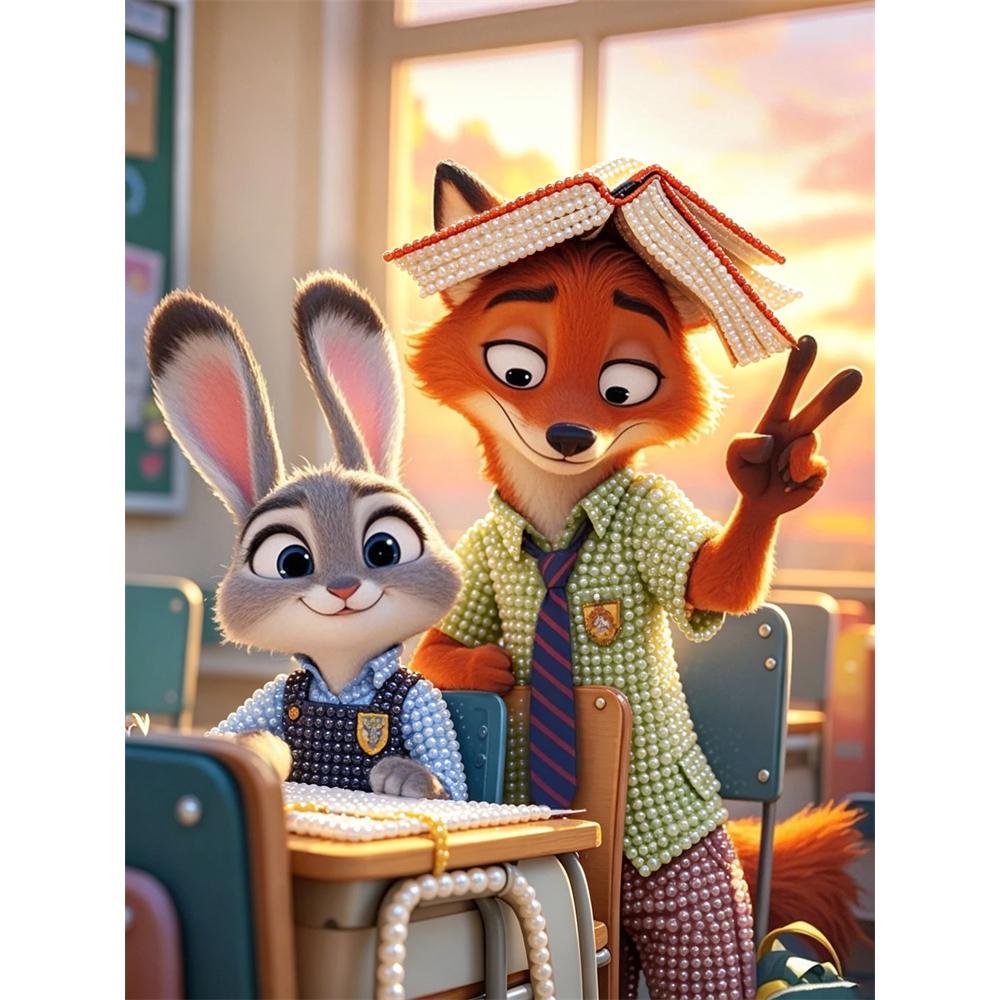 

Disney Pearl Art Painting Zootopia Judy and Nick Handmade Diy5D Pearl Gem Painting Pictures Crafts Special Shape Home Wall Decoration 30x40