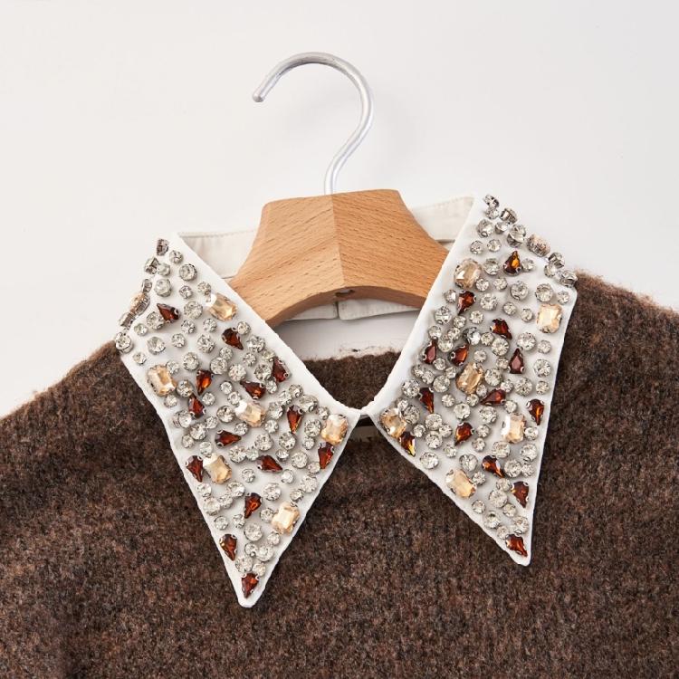 Women Pointed Faux Collar With Crystal Studded Multiuse Wardrobe Outfit Upgrade Decorative Collar For Casual Formal