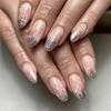 24Pcs Medium Almond Christmas Press On Nails Snowflake Glitters French Tip Full Cover Winter Artificial Nails Decoration