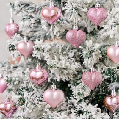 12PCS Christmas Valentine's Day Heart Ball Ornaments Set 4.5CM Glitter Hanging Heart Ball Pendant Plastic Xmas Tree Decor