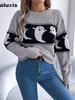 Autumn  Halloween Theme Ghost Color Block Long Sleeve Crewneck Sweater Women's  Clothing