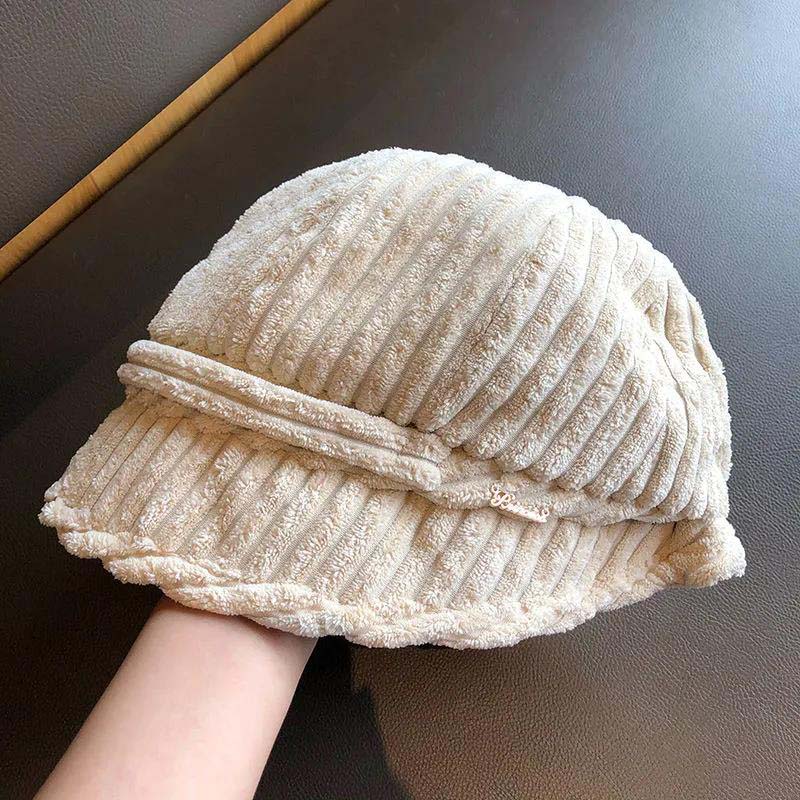 Fisherman Hat Women's Irregular Brim Basin Hat Japanese Style Small Corduroy Ear Protection Warm Hat Autumn and Winter Fashion