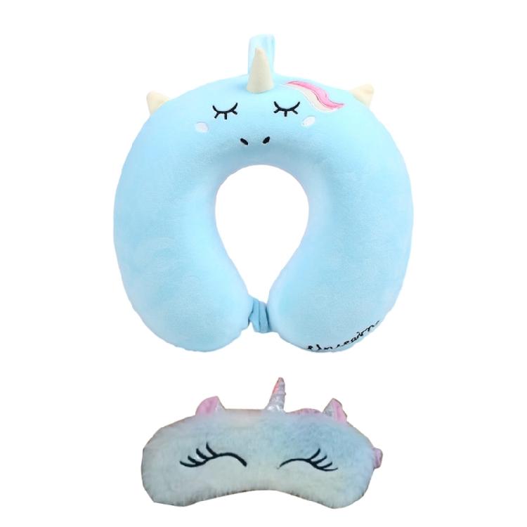 Animal Travel Pillow Comfortable Neck Pillow with Unicorns Eye Mask for Business