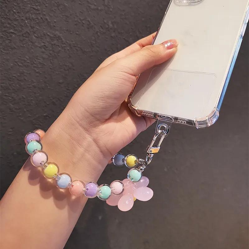 Phone Anti-lost Lanyard Key Short Wrist Pendant Macaron Round Bead Pendant Women's Hand-held Chain Mobile Phone Lanyard