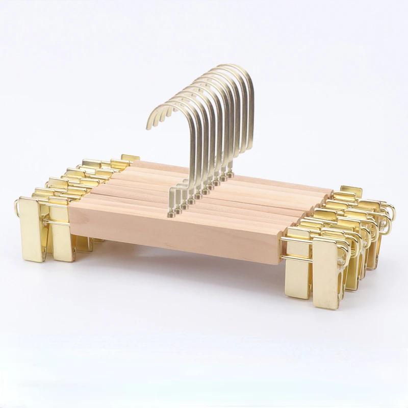 10 kusů Kvalitní dřevěný věšák na kalhoty Věšáky do obchodu s oblečením Kovový protiskluzový Klip na kalhoty/oblek pro dospělé Polička do skříně