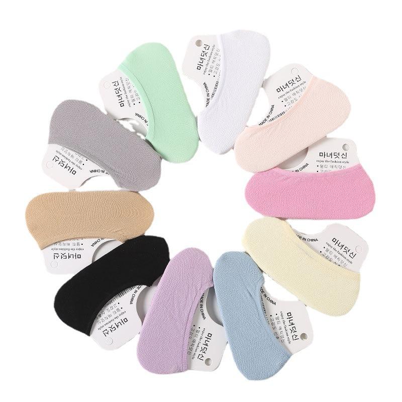 10 Pairs of  Women's Summer Ultra Thin Candy Color Versatile Breathable Silicone Invisible Boat Socks