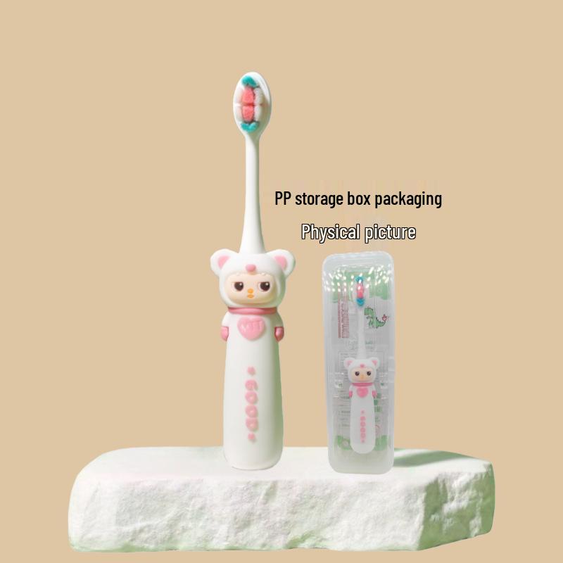 Children's Cartoon Dinosaur Toothbrush, Ages 3-12, with Cute Non-slip Handle & Soft Bristles for Gentle Oral Care
