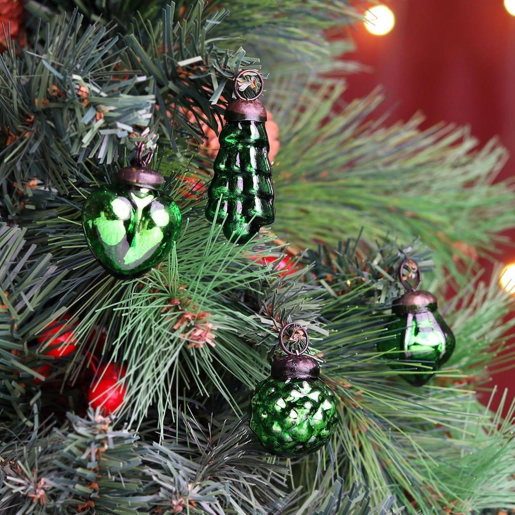 25 Stück Silber & Grün Glas Vintage Weihnachtsornamente Mini Bulk Quecksilber Dekorative Ornamente X mas Kugeln für Halloween, Weihnachtsbaum