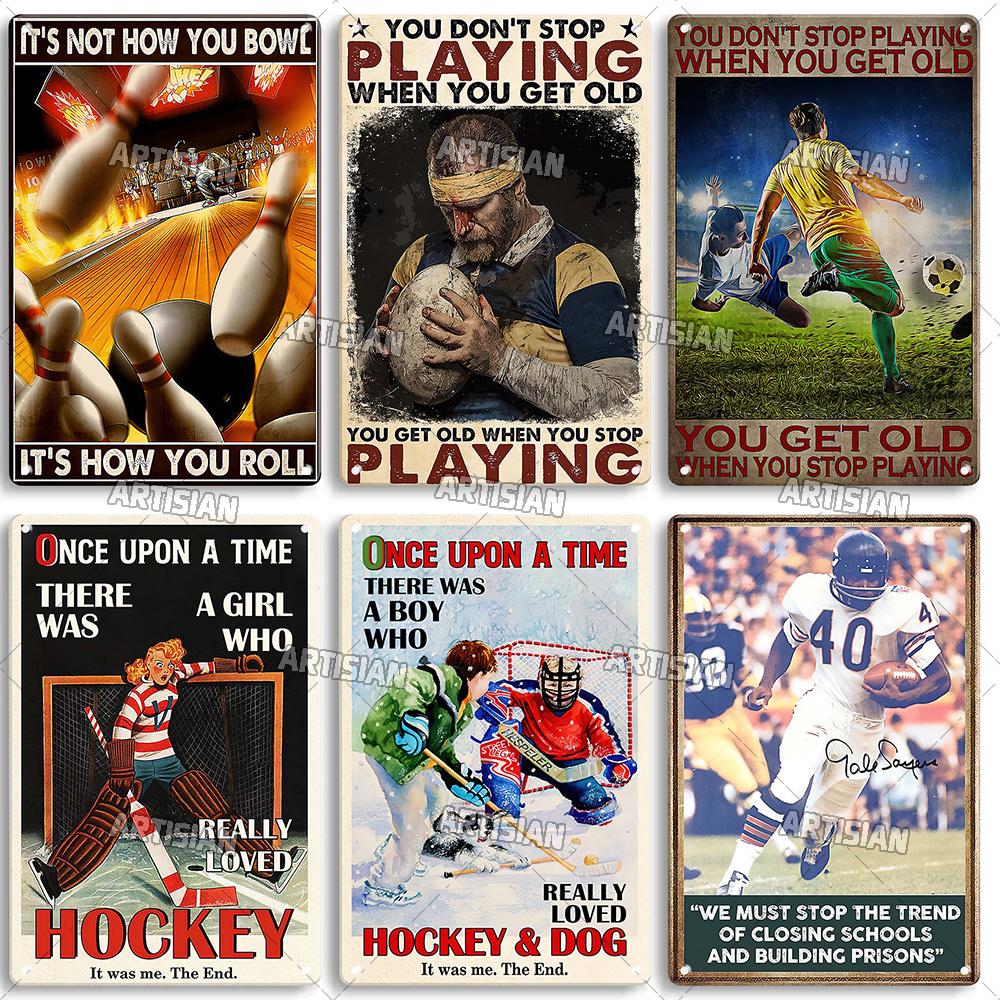 Artisian SPORT Metal Sign Hockey Tin Poster Football Decorative Plate Basketball Baseball Tin Plaque  Wall Decor Garage Bar Pub