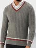 Men's Slim-Fit V-Neck Color-Block Pullover Knitted Sweater - Autumn/Winter Street Style