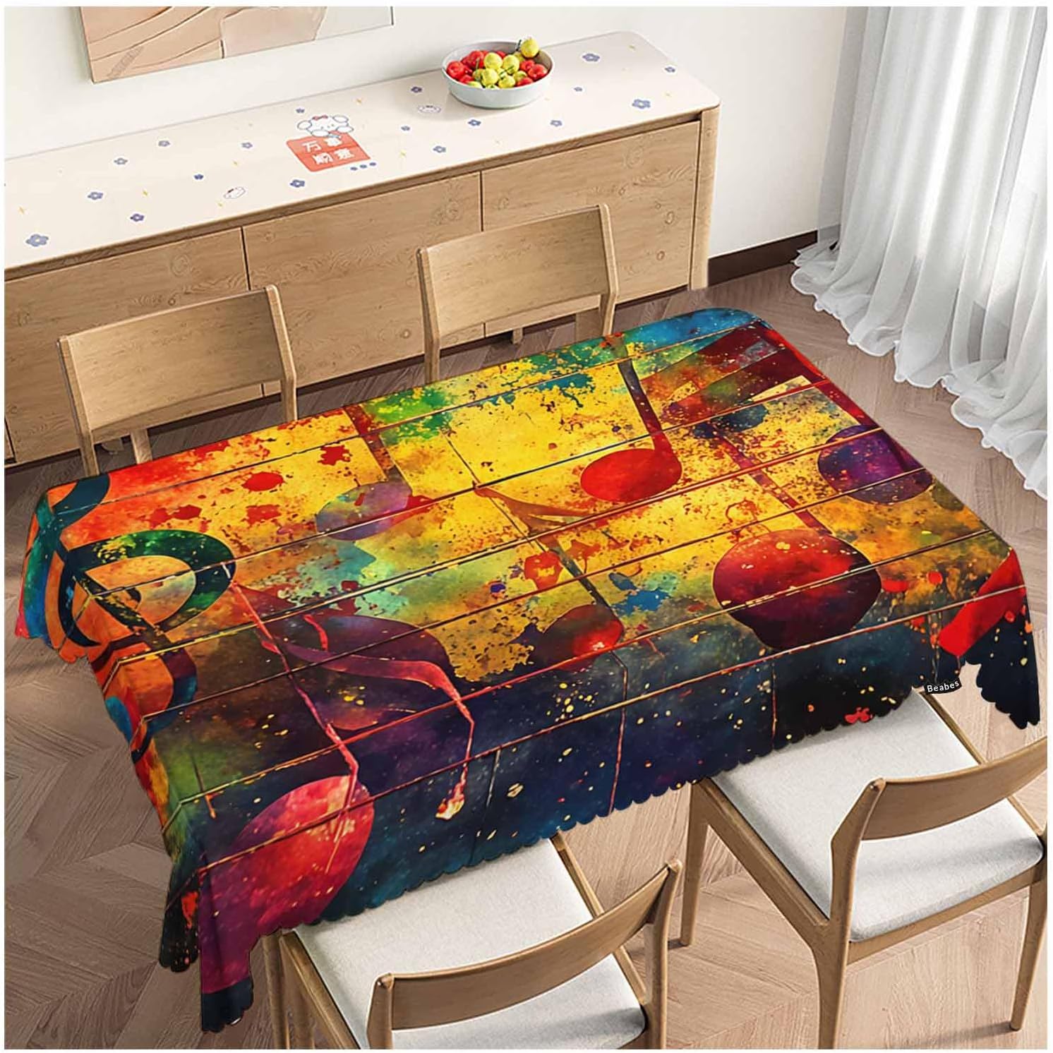 Vintage Muzieknoten Rechthoekige Tafelkleed voor Tafeldecoratie Herbruikbaar Boerderij Keuken Eettafelkleed Bruiloft Feest Decoraties 140x140cm multi