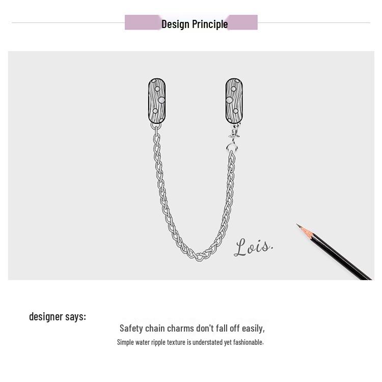 European S925 Sterling Silver Water Ripple Safety Chain Bracelet Accessory