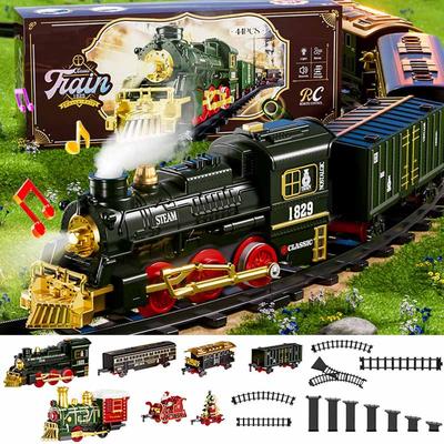 Christmas Electric Steam Train Rail Toy Kid Retro Steam Locomotive Control Spray High-Speed Rail Sound Light Train Model BoysToy