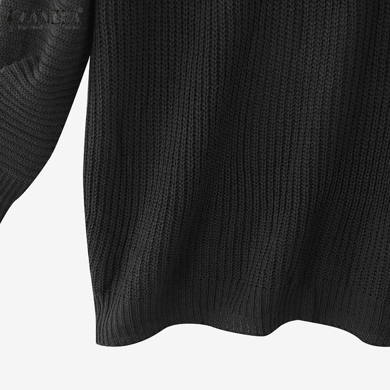 ZANZEA Women Scoop Neck Long Sleeve Knitted Casual Loose Sweaters Jumpers