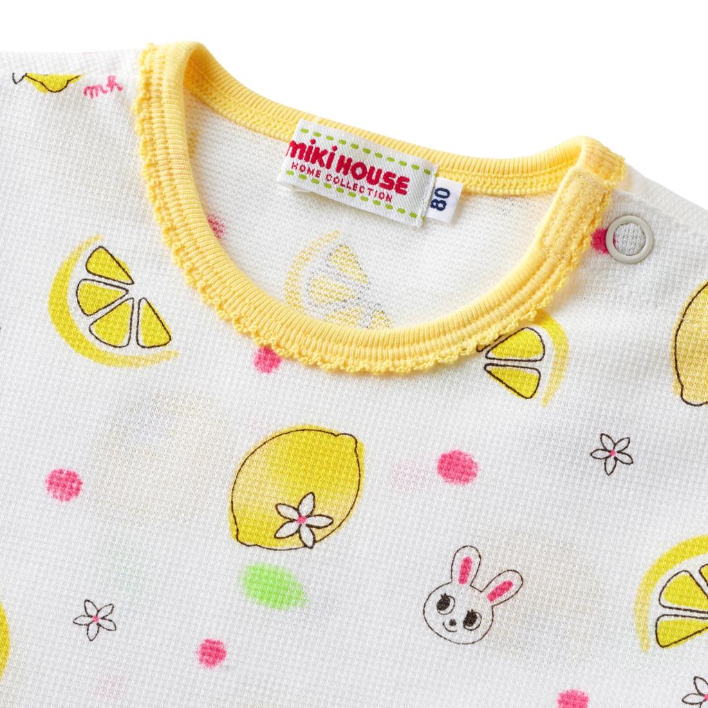 Miki House Short Sleeve Rabbit and Lemon Made in for Baby and Size Pajamas, Design, Japan, Girls, Kids, 120cm, White, 12-7304-683