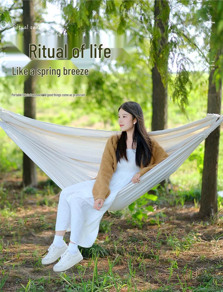 Thickened White Double Hammock for Indoor/Outdoor Use: Anti-Rollover Design for Adults & Kids