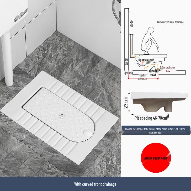 Compact Ceramic Squat Toilet with Flip Lid and Cover Plate
