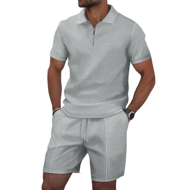 Men's Waffle Collar Polo and Shorts Sports Casual Set