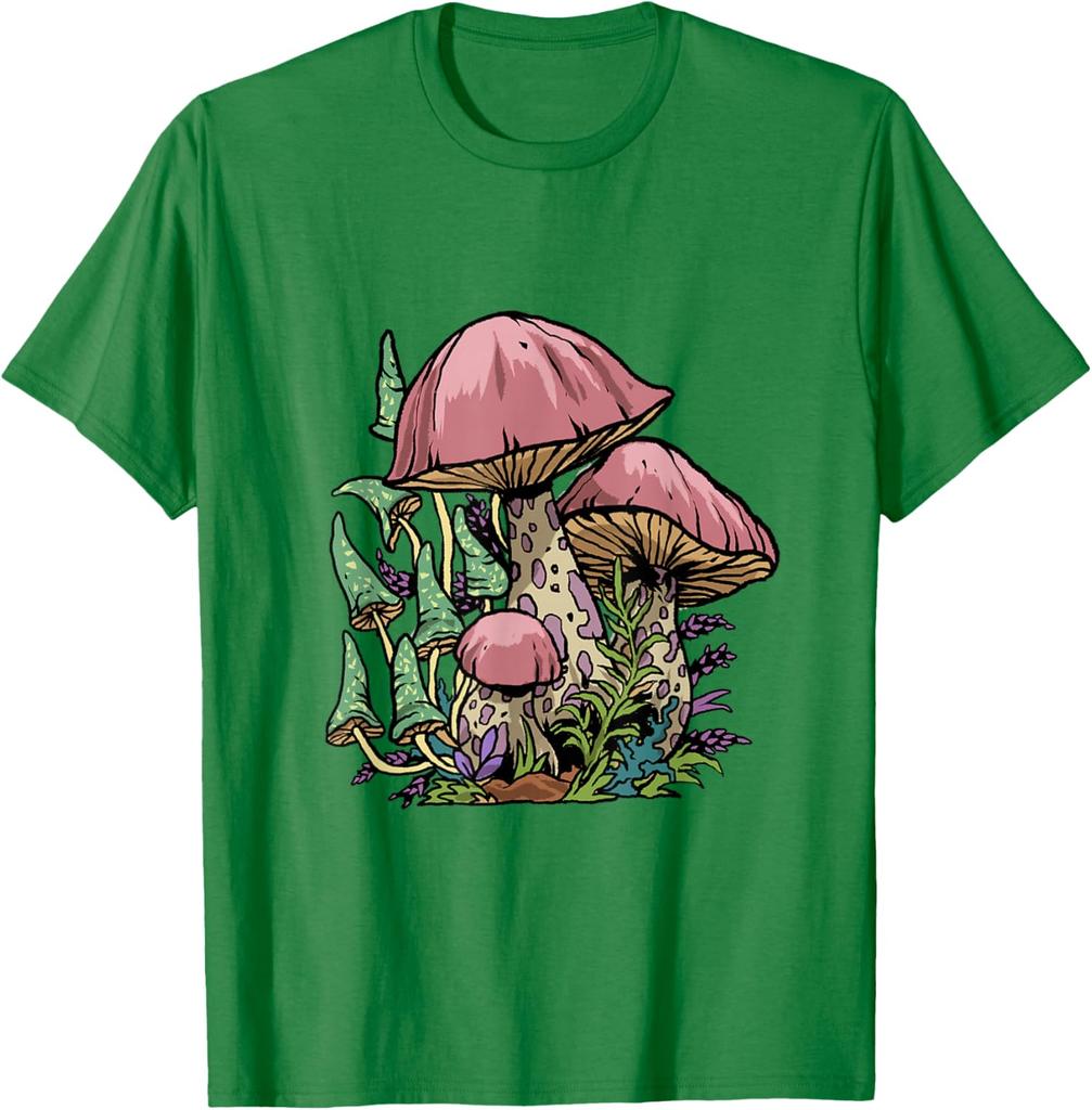 Psychedelic Cottagecore Mushroom Print Graphic Tee Soft Casual T-Shirt for Men Trip