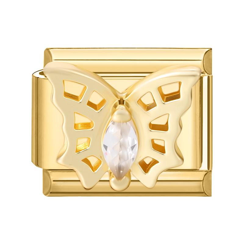 Gold Color Zircon Butterfly Moon Star Heart Italian Charm Link Fit 9mm Stainless Steel Bracelet Women Men DIY Making Gifts